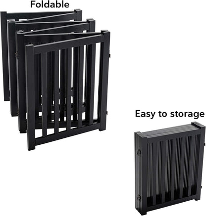 LZRS 2-Panel Wooden Free Standing Foldable Dog Gate Indoor – Solid Hardwood 24" High, Step-Over Safety Pet Gate for Doorways, Stairs & Small Spaces - Indoor Use, White