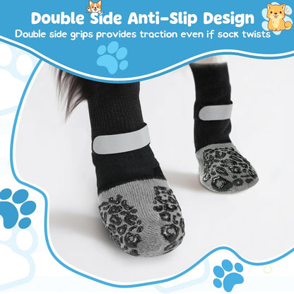 HeavenEye Anti Slip Dog Socks, Dog Paw Protectors Maximum Grip Prevent Licking Paws Slipping, Paw Protector for Hot & Cold Pavement Shoes Boots for Small Medium Large Senior Dogs(White Bone,L)