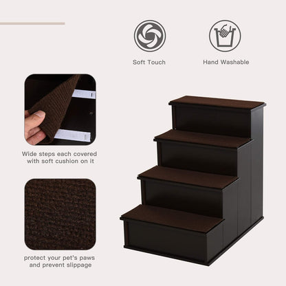 PawHut Pet Stairs, Small Pet Steps with Cushioned Removable Covering for Dogs and Cats Up to 22 Lbs., Natural