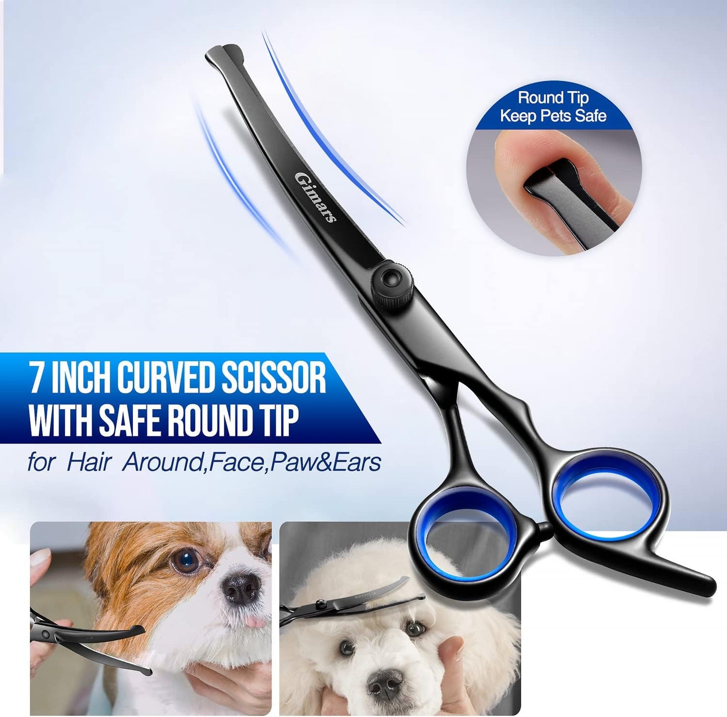 Gimars Titanium Coated Professional 6 in 1 4CR Stainless Steel Dog Grooming Scissors with Safety Round Tip, Heavy Duty Pet Grooming Scissor for Dogs, Cats and Other Animals