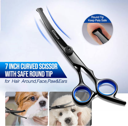 Gimars Titanium Coated Professional 6 in 1 4CR Stainless Steel Dog Grooming Scissors with Safety Round Tip, Heavy Duty Pet Grooming Scissor for Dogs, Cats and Other Animals
