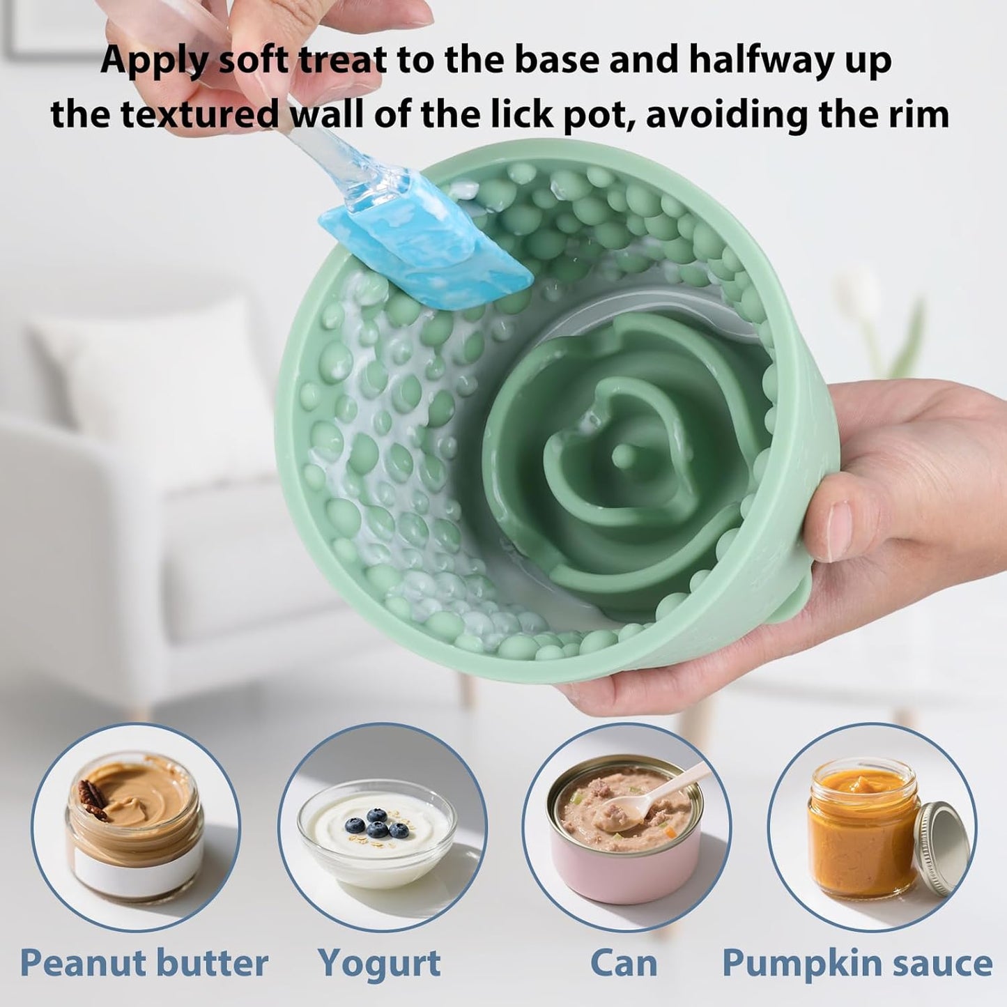 Dog Slow Feeder Lick Bowl - Non-Slip Licking Treat Dispenser for Small Medium Large Dogs, Promotes Anxiety Relief & Prevents Choking, Easy to Clean Feeding Bowl (Green, S)