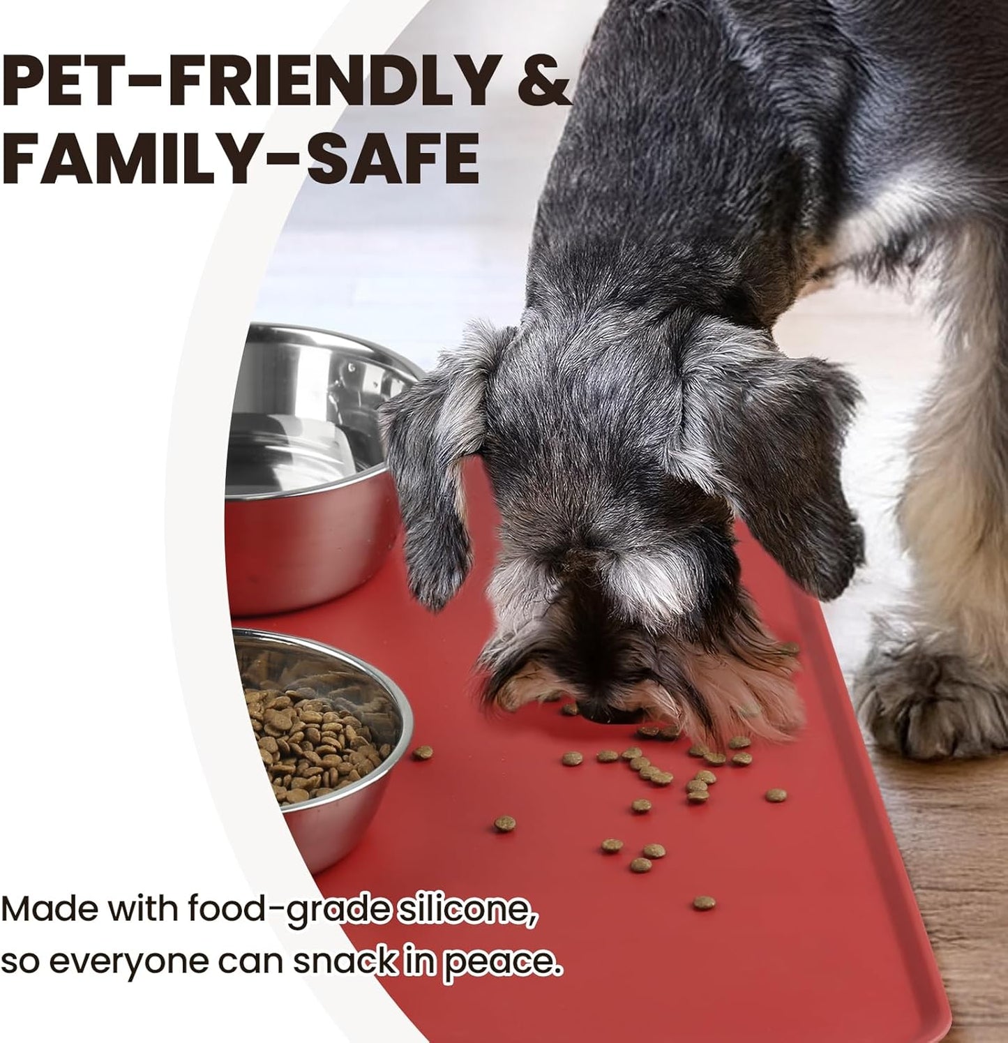 VIVAGLORY Dog Food Mat Flexmat Dog Bowl Mat, Placemat Food Tray with Raised Edges & Lip for Indoor Floor, Non Slip Waterproof Silicone Dish Placemat for Cat & Pet, S, Grey