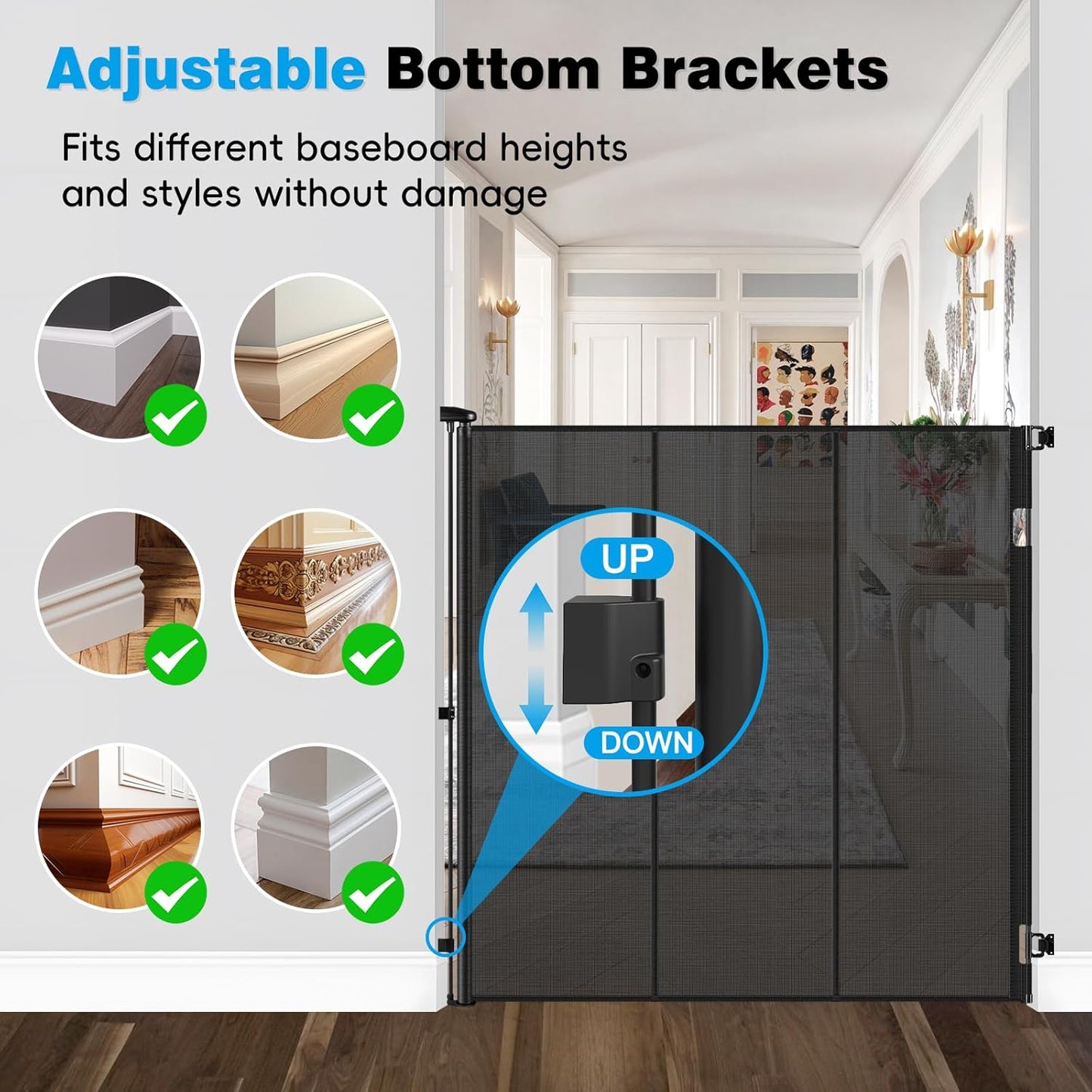 Reinforced 52" Extra Tall Dog Gate for Doorway, Jump-Resistant & Prevent Crawling Underneath Retractable Dog Gates Indoor, 0-55" W Retractable Baby Gate for Doorway, Safety Extra Tall Cat Gate, White