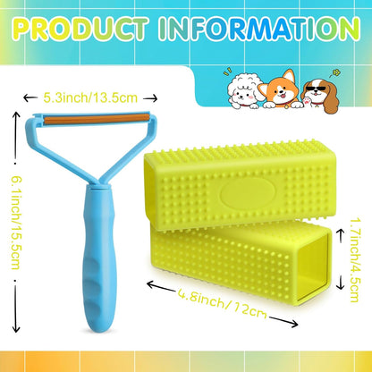 Honeydak 3 Pieces Hair Remover Tool Dog Hair Remover Pro Silicone Cleaner Brush Roller Fuzz Hairball Brush for Carpet Rake, Car Mat, Couch, Pet Bed, Clothes
