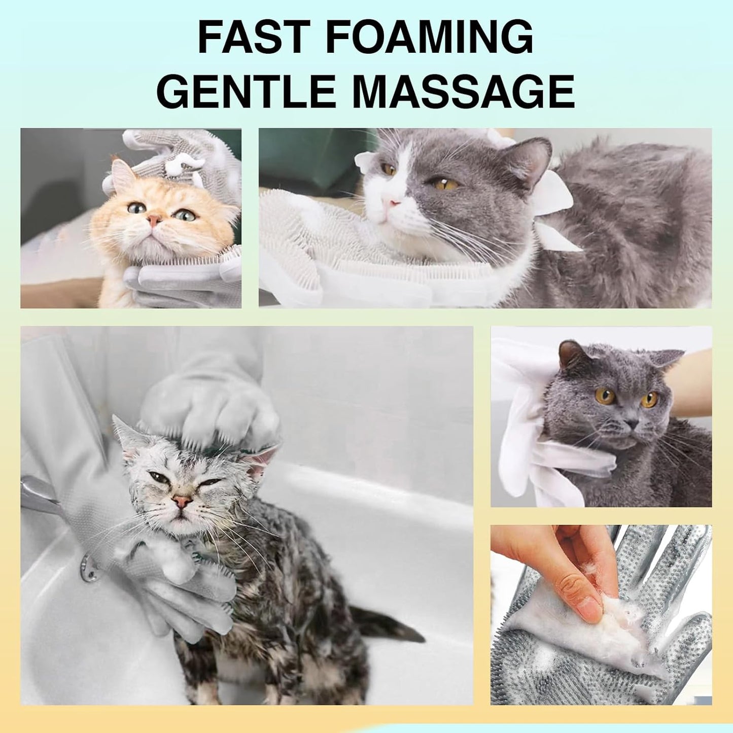 Dog Washing Gloves for Shedding & Bathing - 5-Finger Deshedding & Massage Gloves for Dogs & Cats, Reusable Heat-Resistant Silicone Brush Gloves, Gentle Hair Removal & Bathing Aid (Pair) (Grey)