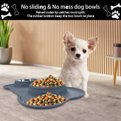 AsFrost Dog Food Bowls Stainless Steel & Water Dish with No-Spill and Non-Skid, Feeder Bowls with Dog Food Dish for Small Medium Large Size,Dogs,Cats,Puppy Pets, Black, 12oz