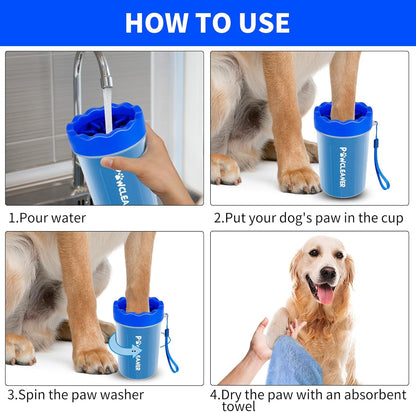 Professional 7 in 1 Dog Paw Cleaner for Dogs & Cats - Includes 1 Portable Paw Washer, 1 Bath Brush, 2 Dog Toothbrushes and 3 Absorbent Towels Note: Fits Paws up to 2 Inches Wide (Small, Blue)