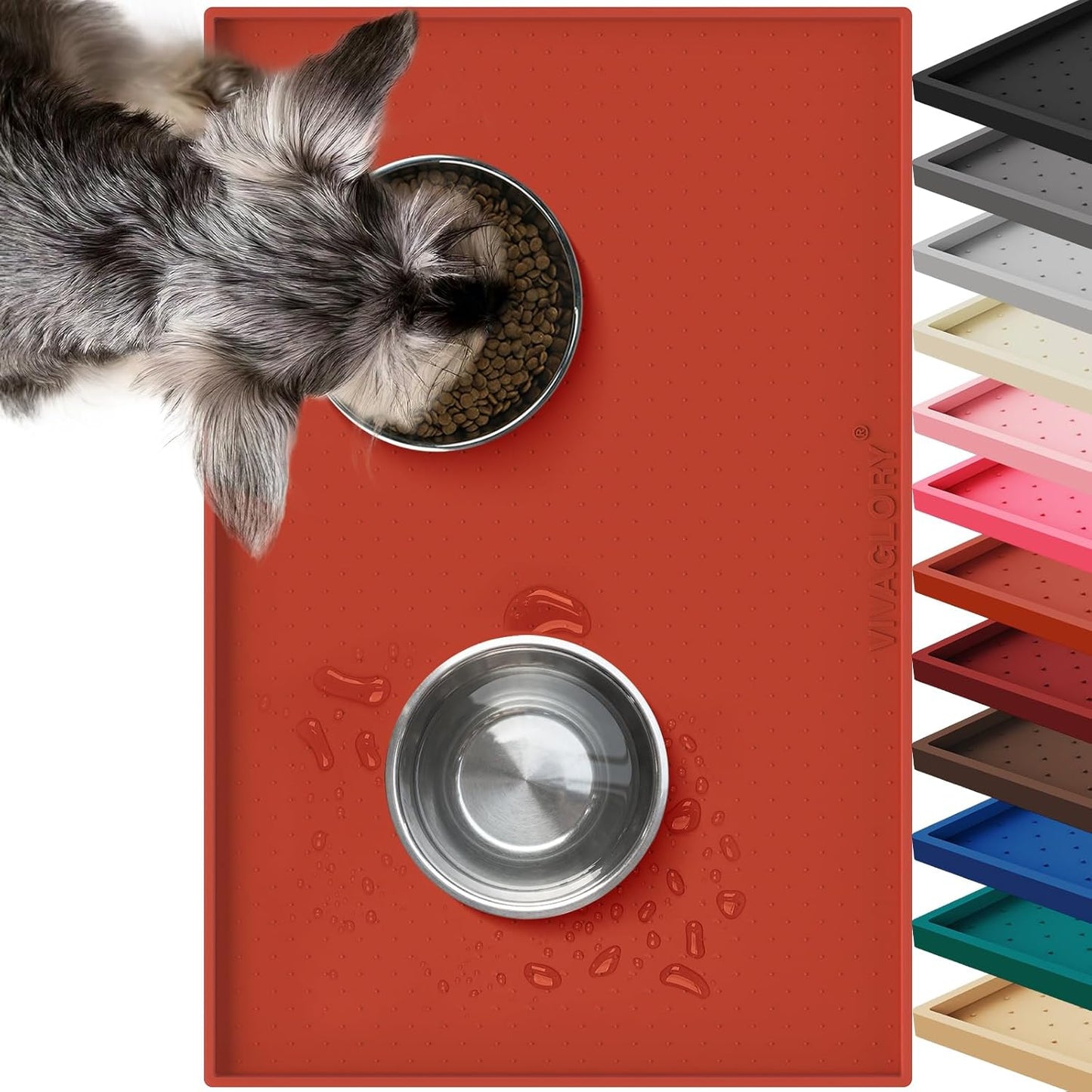 VIVAGLORY Dog Bowl Mat Grippymat Pet Food Mat, Waterproof Washable Nonslip Silicone for Pet & Cat, Food and Water Placemat with Lip & Raised Edges for Indoor Floor, S, Grey