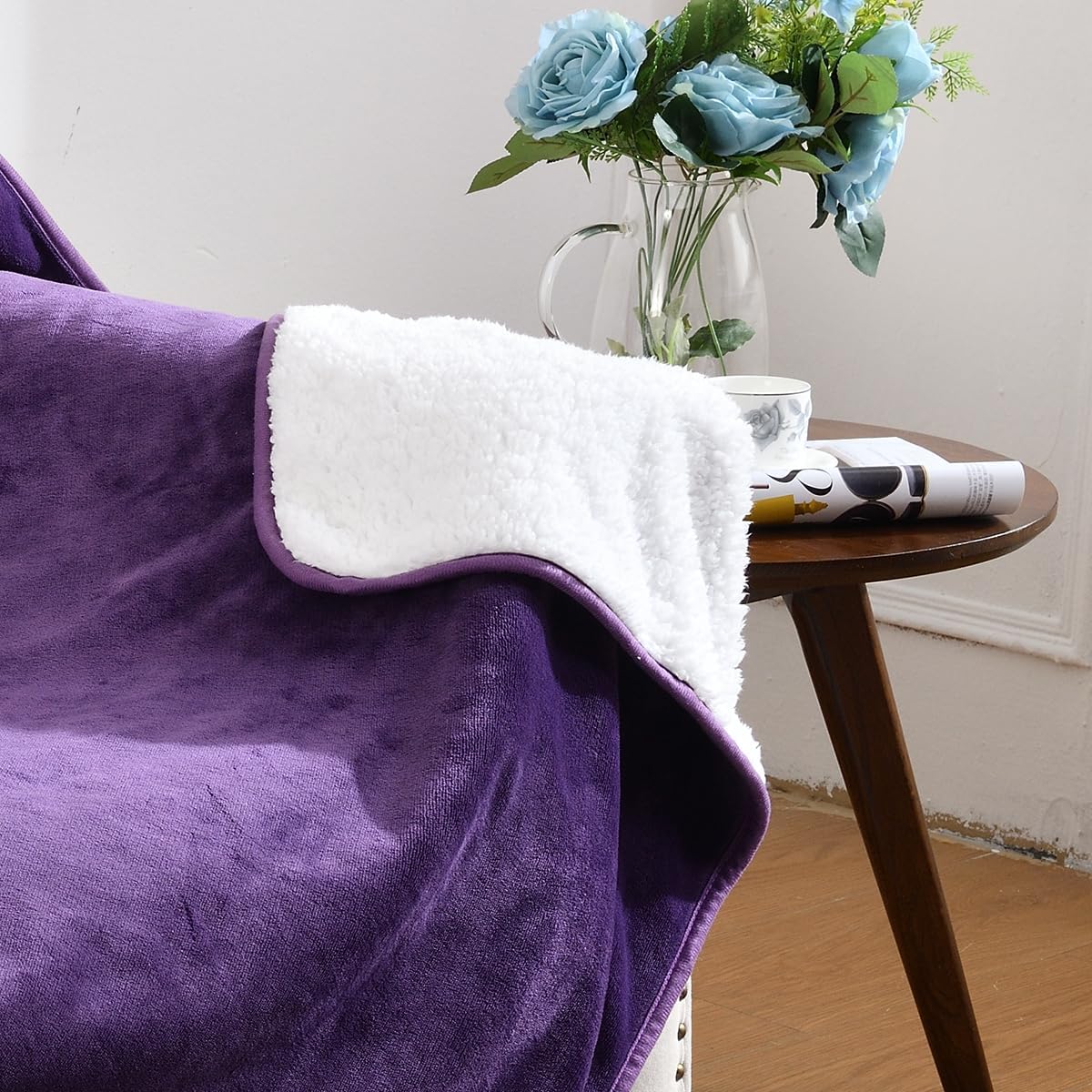 Waterproof Blanket for Bed Couch Sofa, Soft Liquid Pee Proof Pet Blanket for Dog Puppy Cat, Reversible Sherpa Fleece Furniture Protector (Dark Purple, 50x60 inches)