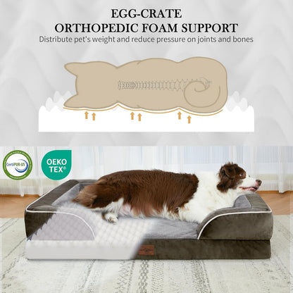 Comfort Expression Orthopedic Dog Bed for Extra Large Dogs 42x30 Inch, Waterproof Egg Crate Foam XL Pet Bed with Removable Bolsters, Dog Couch with Washable Cover & Non-Slip Bottom, Grey - Colors A