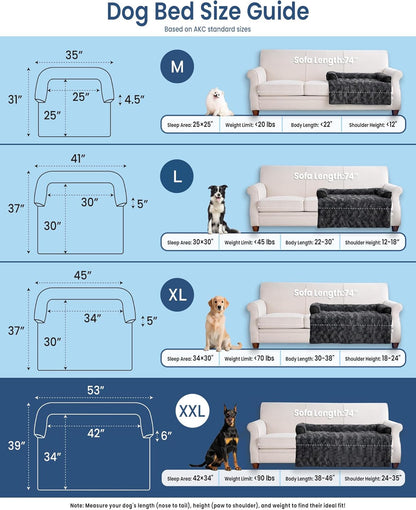Calming Large Dog Bed for Couch, 41 x 37 inch Removable Couch Cover for Dogs Washable, Non-Slip Fluffy Plush Dog Sofa Mat for Furniture Protector - Grey