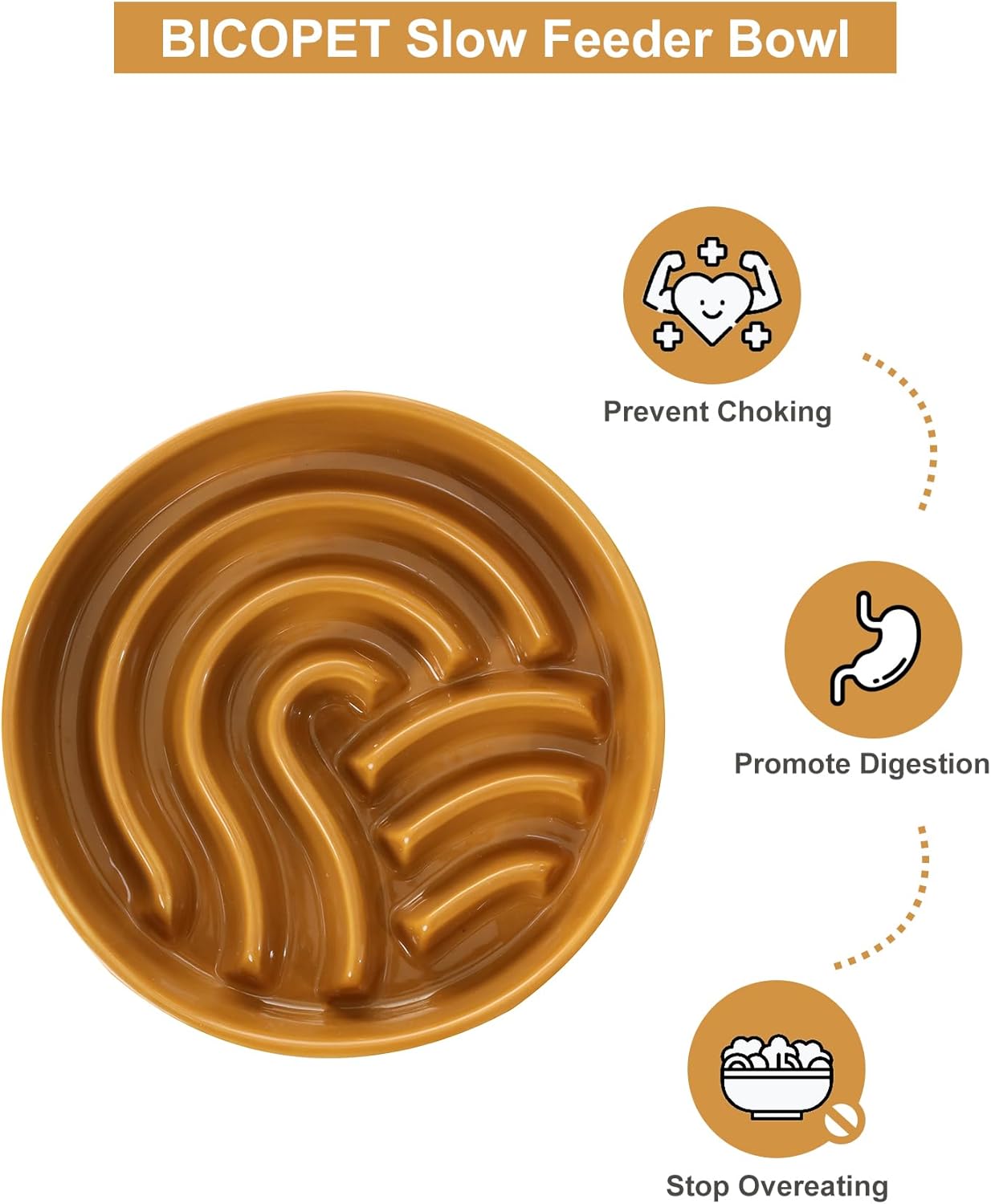 Ceramic Slow Feeder Dog Bowl, Maze Puzzle Non-Slip Silicone Base Stoneware Bowl for Small Medium Dogs, Heavy Duty Anti-Bloat Dog Food Bowl Dishwasher Safe – Apricot, Medium