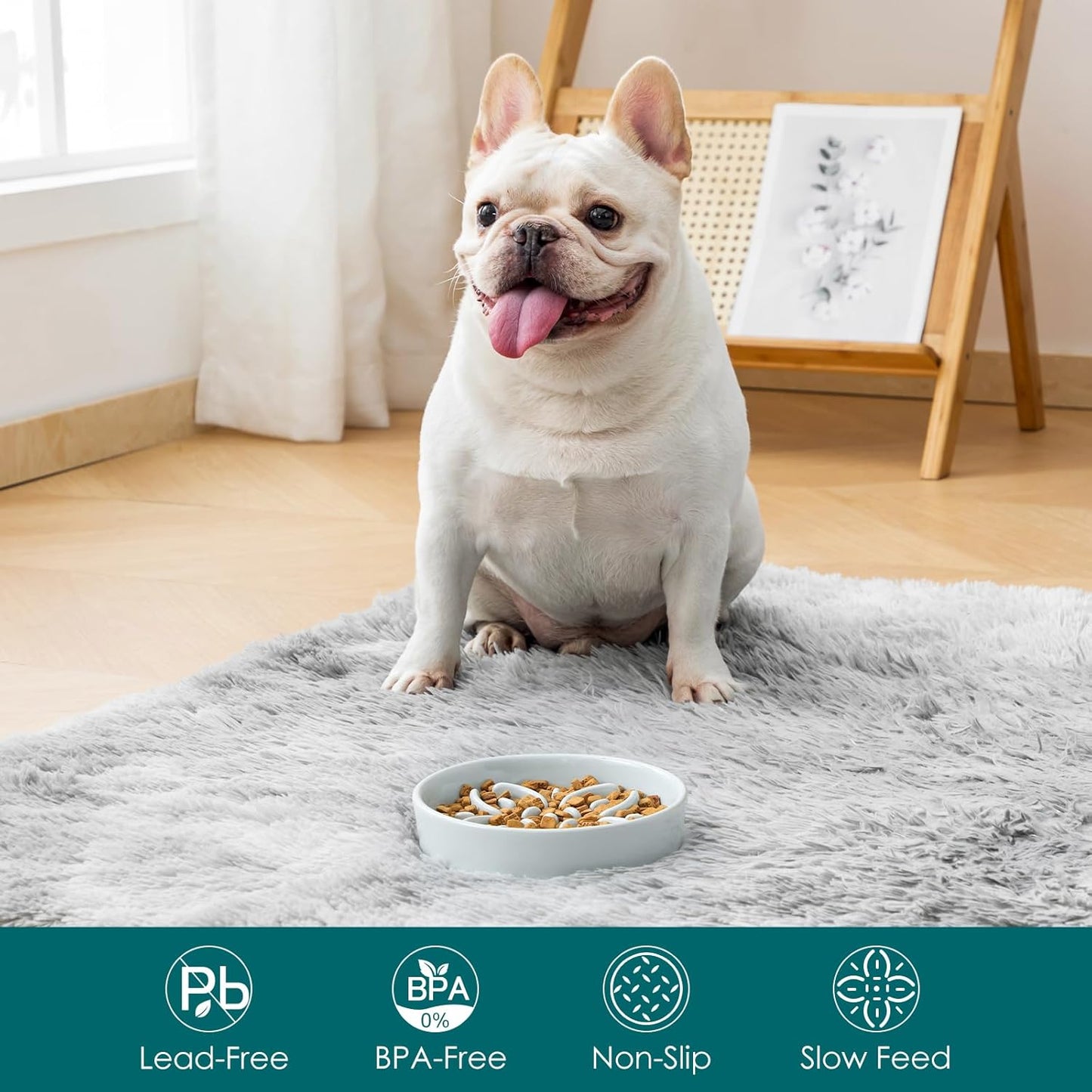 vancasso Ceramic Slow Feeder Dog Bowls, Puzzle Dog Food Bowls with Floral Maze, Anti -Slip Pet Food Dish for Small Breed, 0.6 Cups, Pink