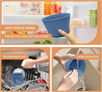 Dog Lick Bowl,Anxiety Relief Non-Slip Silicone Treat Bowl,Durable Anti-Choking Long-Lasting Enrichment Slow Feeder Licking Mat for Small Medium Large Breed,Freezable BPA Free Silicone Dishwasher Safe