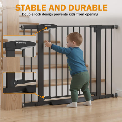 Mumeasy 29.7-46" Baby Gate for Stairs, Pressure Mounted Dog Gate for Doorways, Auto Close Walk Through Pet Gate Indoor, Extra Wide Metal Child Safety Gate, Mom's Choice Awards Winner, Black