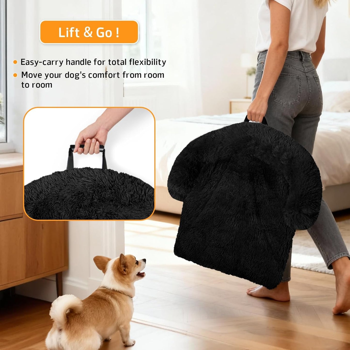 Calming Dog Bed Fluffy Plush Dog Mat for Furniture Protector with Removable Washable Cover for Large Medium Small Dogs and Cats (Large, Light Grey)