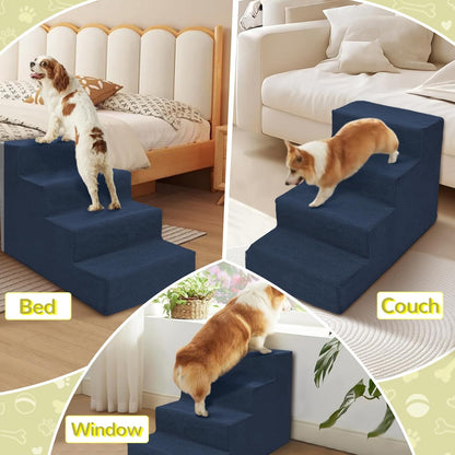 Niubya Dog Stairs for Small Dog and Cats,23”H Non-Slip Bottom Pet Steps for High Beds and Couch,Extra Wide High-Density Foam Pet Stairs Grey,5 Steps