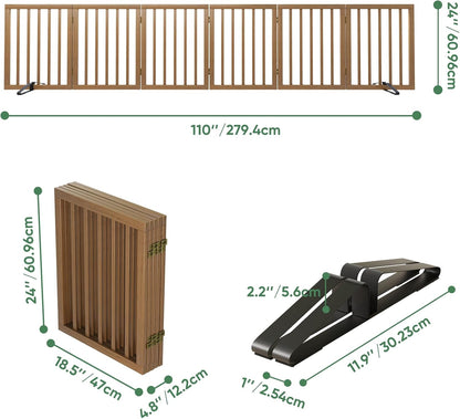 Freestanding Foldable Dog Gate - 4 Panel Room Divider with Metal Support Feet (Black)