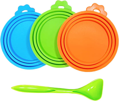 MoPawKT- Pet Food Can Covers, Silicone Can Lids for Cat/Dog Food, Universal 3 Sizes for Most of Standard Food Cans, BPA Free Reusable (2 lids+1 spoon)