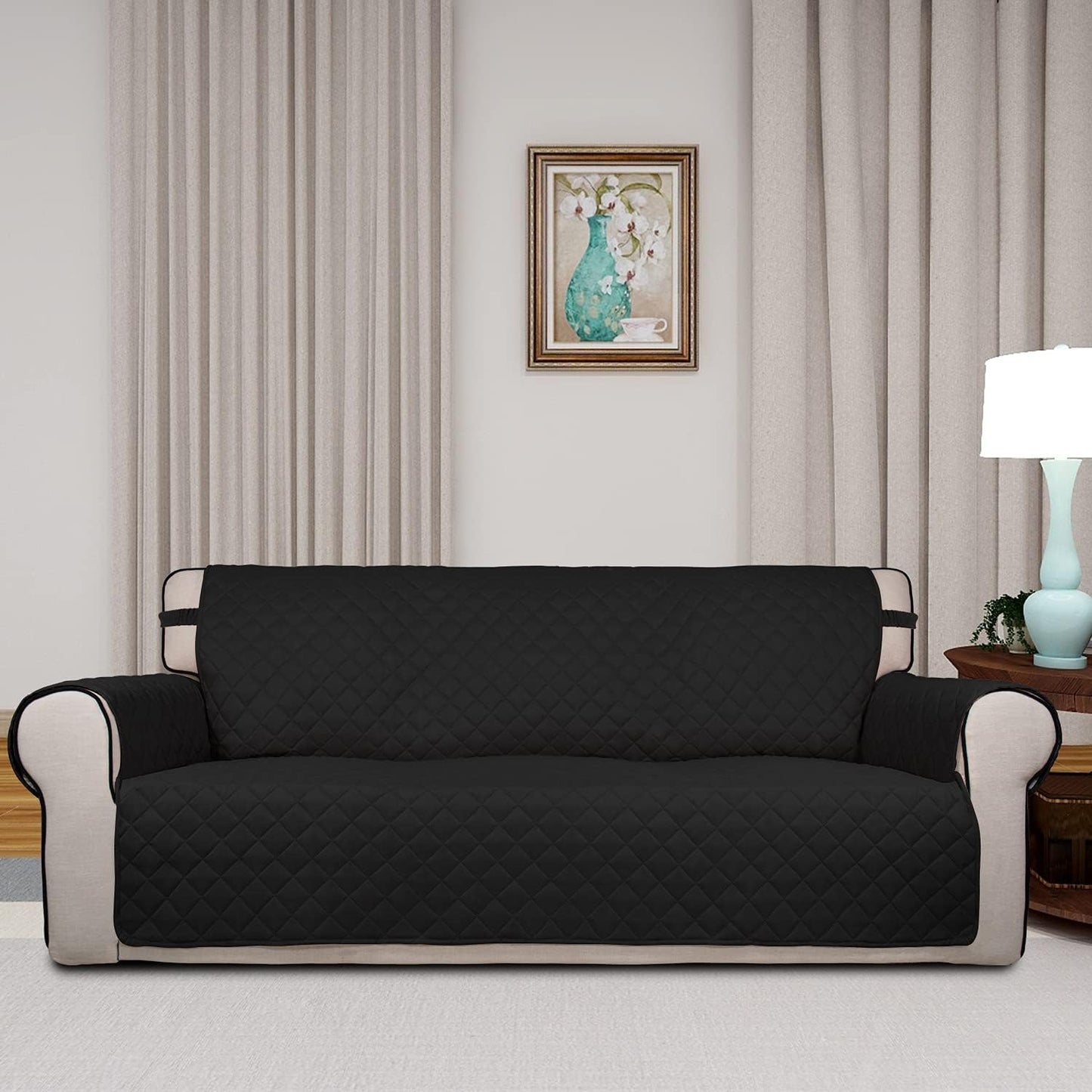 PureFit Reversible Quilted Sofa Cover, Water Resistant Slipcover Furniture Protector, Washable Couch Cover with Non Slip and Elastic Straps for Kids, Dogs, Pets (Sofa, Gray/Light Gray) - Colors B