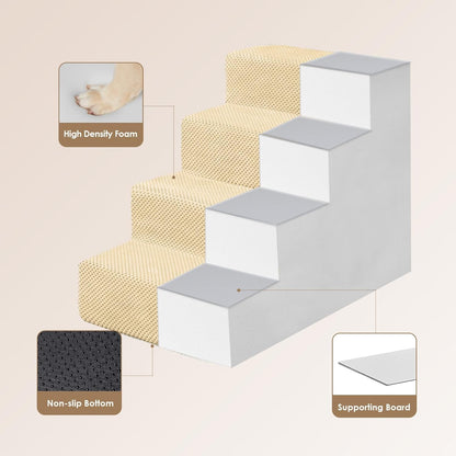 EHEYCIGA Dog Stairs for High Bed 22.5" H, 5-Step Dog Steps for Bed, Pet Steps for Small Dogs and Cats, Non-Slip Balanced Pet Ramp Indoor, Grey