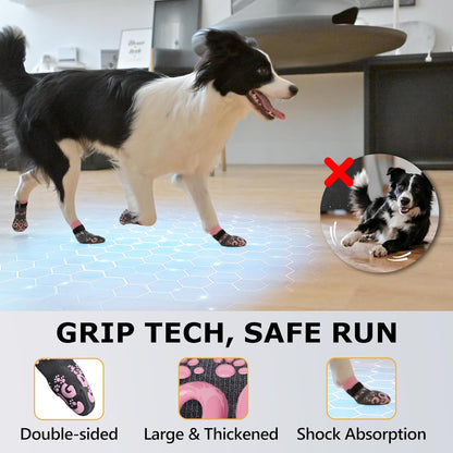 Anti Slip Dog Socks to Prevent Licking Paws - Double Side Paw Covers Dogs Grip Sock for Hardwood Floors, No Twist Dog Booties Grippy Socks for Small Medium Large Senior Dogs, Light Grey and Black, L