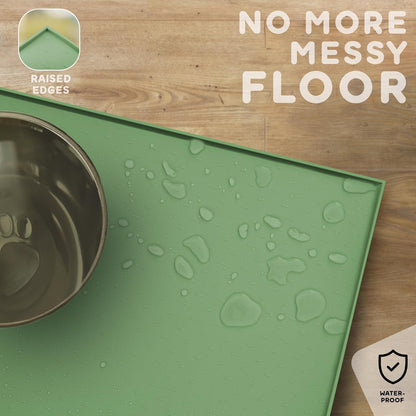 Dog Food Mat - Raised Edges Dogs Mat for Food and Water Prevent Spill, Waterproof Cat Food Mats Protect Floors, Easy Clean Dog Bowl Mats for Food and Water, Silicone Pet Feeding Placemats