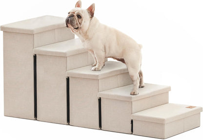 Love's cabin Dog Stairs with Storage 13" H, Foldable Pet Stairs for Small Medium or Large Dogs, Cat Puppy Steps Ramp with Zip up to 150 lbs, Solid Grey, 2 Steps