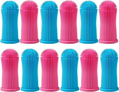 12 Pack Food Grade Silicone Finger Pet Toothbrushes Kit for Dogs Cats Dental Care Teeth Cleaning 360° Dog Finger Toothbrush