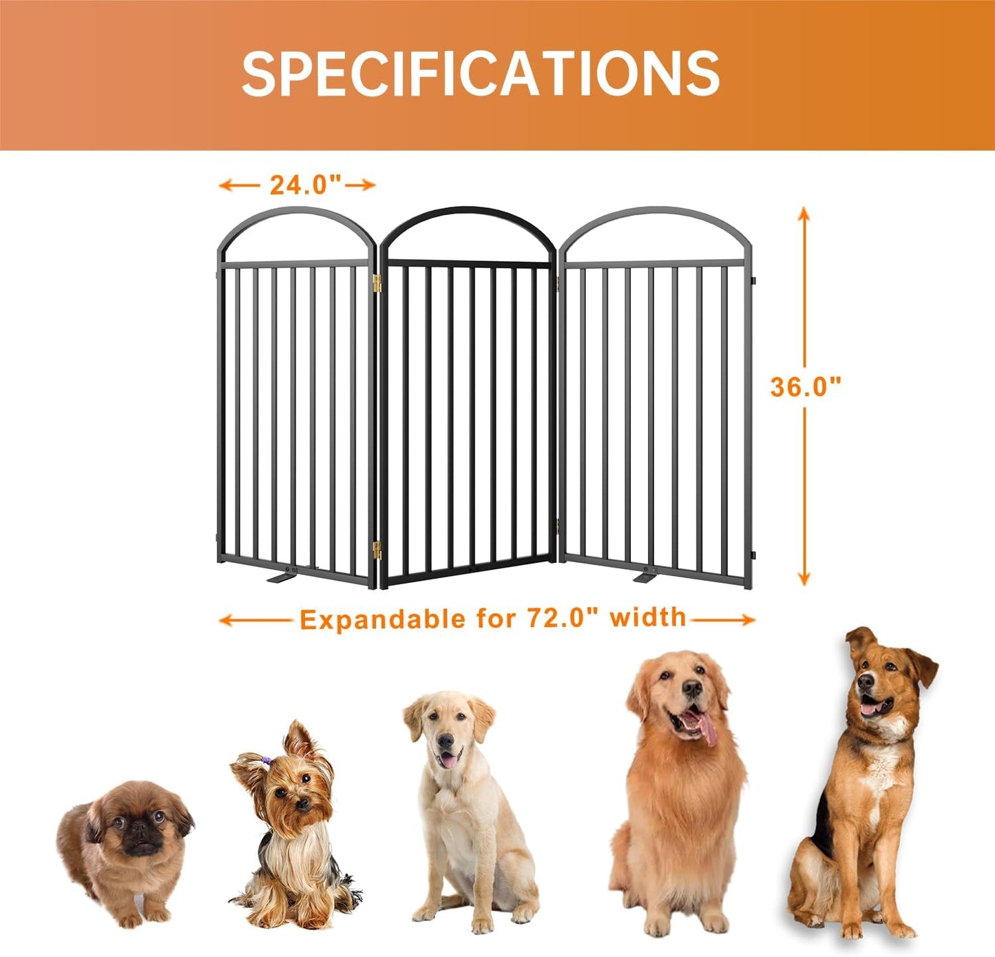 SNUOWU 4 Panels Full Matel Freestanding Dog Gates with Door, 96"Extra Wide 32"Tall Free Standing Dog Pet Gate for Indoor & Outdoor. Foldable Pet Fences for Doorways, House, Stairs, Porch, Deck, Yard