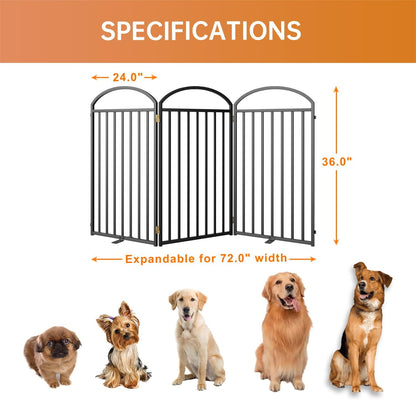 SNUOWU 4 Panels Full Matel Freestanding Dog Gates with Door, 96"Extra Wide 32"Tall Free Standing Dog Pet Gate for Indoor & Outdoor. Foldable Pet Fences for Doorways, House, Stairs, Porch, Deck, Yard