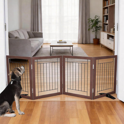 ZJSF Freestanding Dog Gate Indoor, Foldable Dog Fence for Doorways,Hallways or Stairs, Sturdy Wood Extra Wide Pet Gate with Support Feet,Black,24 "Height-3 Panels