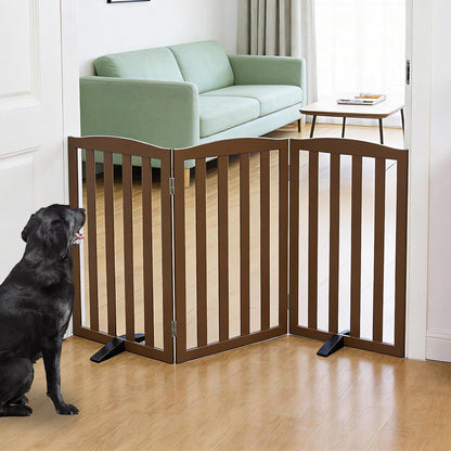 Freestanding Dog Gate Indoor,Doggie Gate Foldable Dog Gates for Doorways,Stairs or Hallways, Wooden White Pet Gate for the House, Pet Fence with Support Feet Included,24 "Height-4 Panels