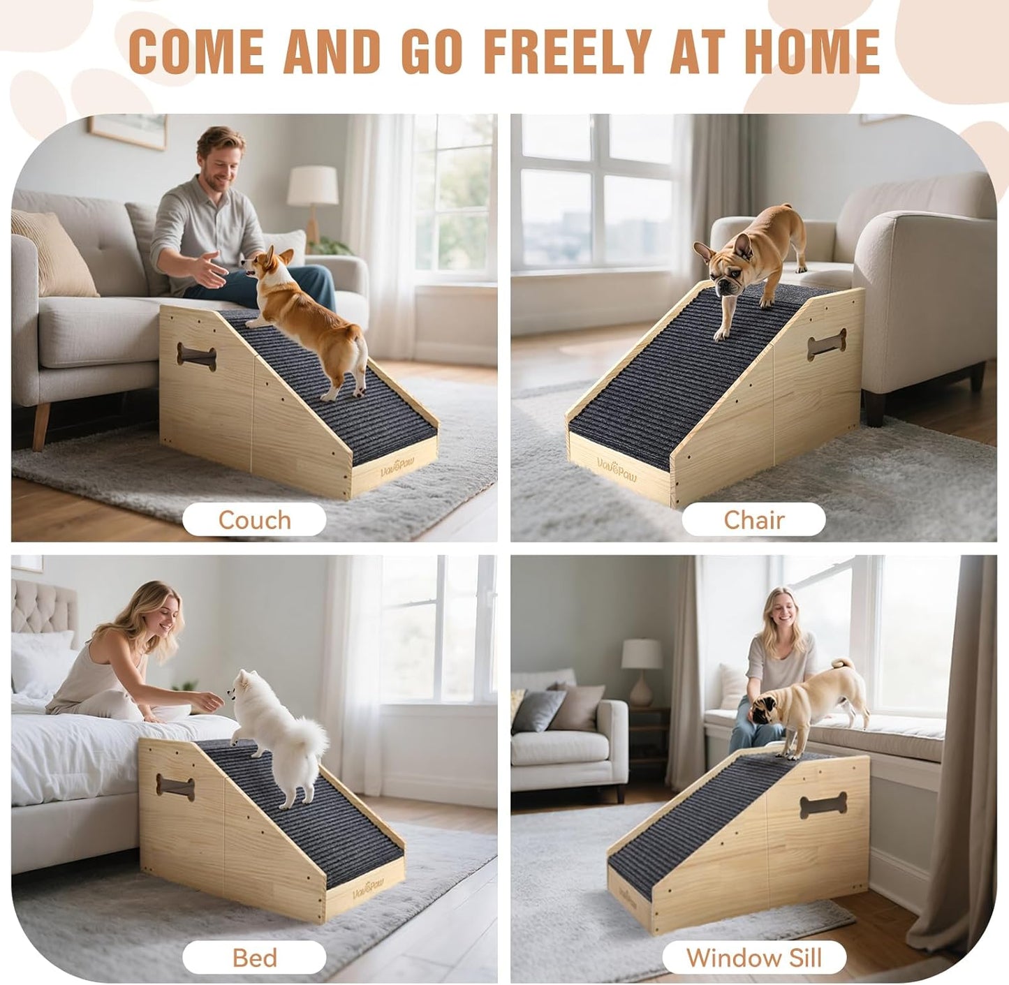 VavoPaw Dog Ramps for Small Dogs, Dog Steps for Couch with Non-slip Cover and Pads, Gentle Slope Ramp for Dogs to Get on Bed, Couch, Patio, Window Sill, Car, Easy up and down Pet Ramps for Puppy, Cats