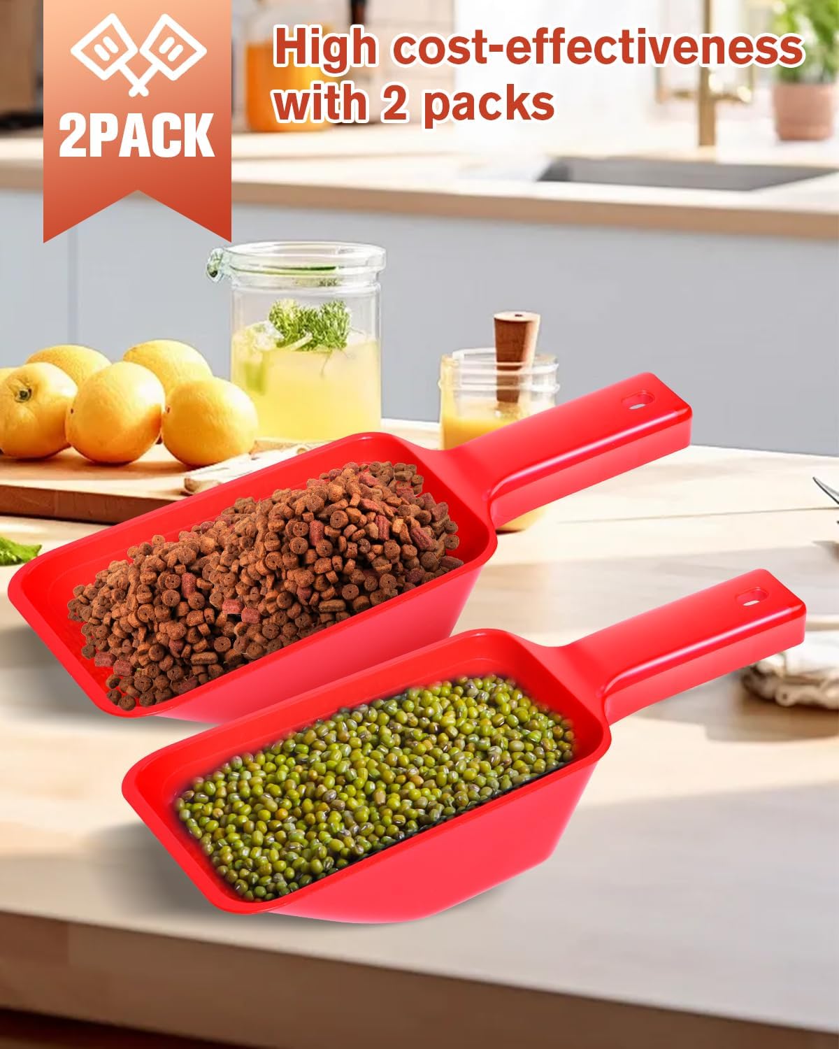 2 Cup Dog Food Scoop(2 Pack), Plastic Pet Food Scoop with Measuring Lines for Accurate Pet Food Portions,Dishwasher Safe (Black)