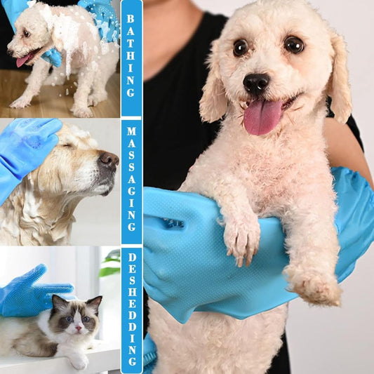 Dog Washing Gloves, Pet Grooming Gloves with Soft Brushes, Bathing and Massaging for Dogs and Cats, Silicone Heat Resistant Cleaning Gloves with High-Density Teeth (Gray)