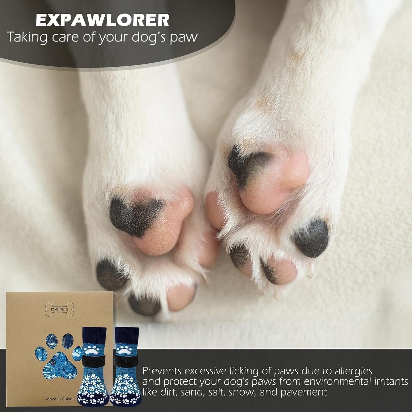 EXPAWLORER 6Pcs Anti-Slip Dog Socks to Prevent Licking Paws,Dog Shoes for Hot Pavement,Dog Booties Traction Control on Hardwood Floor,Boots & Paw Protectors, for Puppy Small Medium Large Senior Dogs