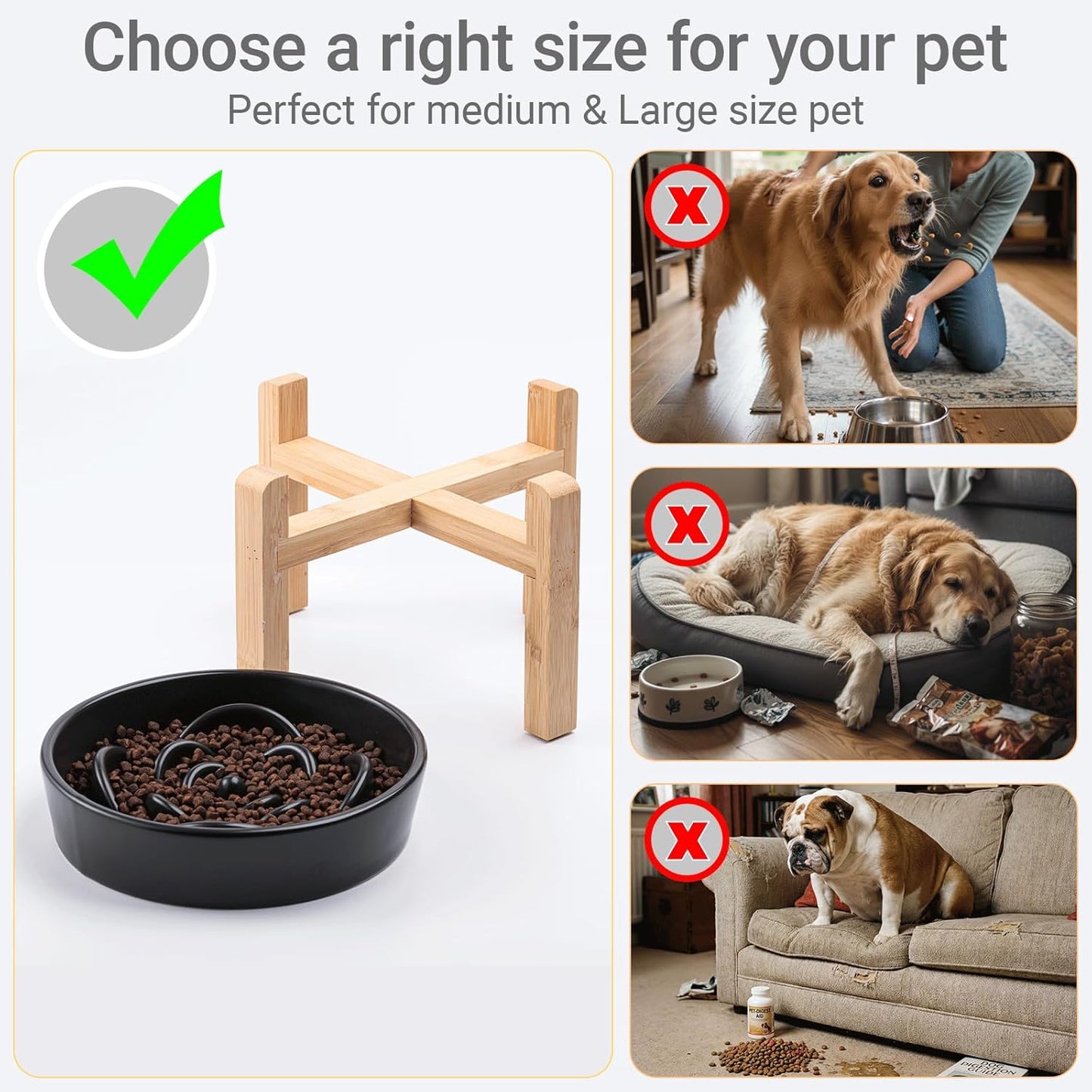 Ceramic Slow Feeder/Dog Bowl for Small Medium Dogs,Elevated/Raised Slow Feeding Dog Food Water Dish Heavy Weighted,Puzzle Eating Bowl Moder （Stars Mark-Forest Green, 8.26in）