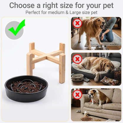 Ceramic Slow Feeder/Dog Bowl for Small Medium Dogs,Elevated/Raised Slow Feeding Dog Food Water Dish Heavy Weighted,Puzzle Eating Bowl Moder （Stars Mark-Forest Green, 8.26in）