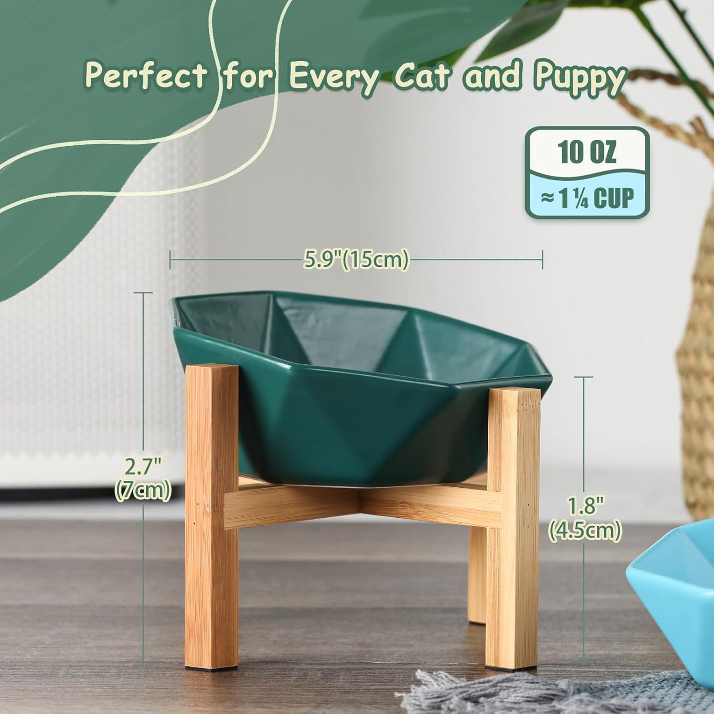 Ceramic Tilted Raised Cat Bowl - Elevated Food Bowl for Indoor Cats & Small Dogs - Shallow Wide Whisker-Friendly Design - Pet Dish Suitable for Feeding Dry, Wet, Treats & Canned Food - White
