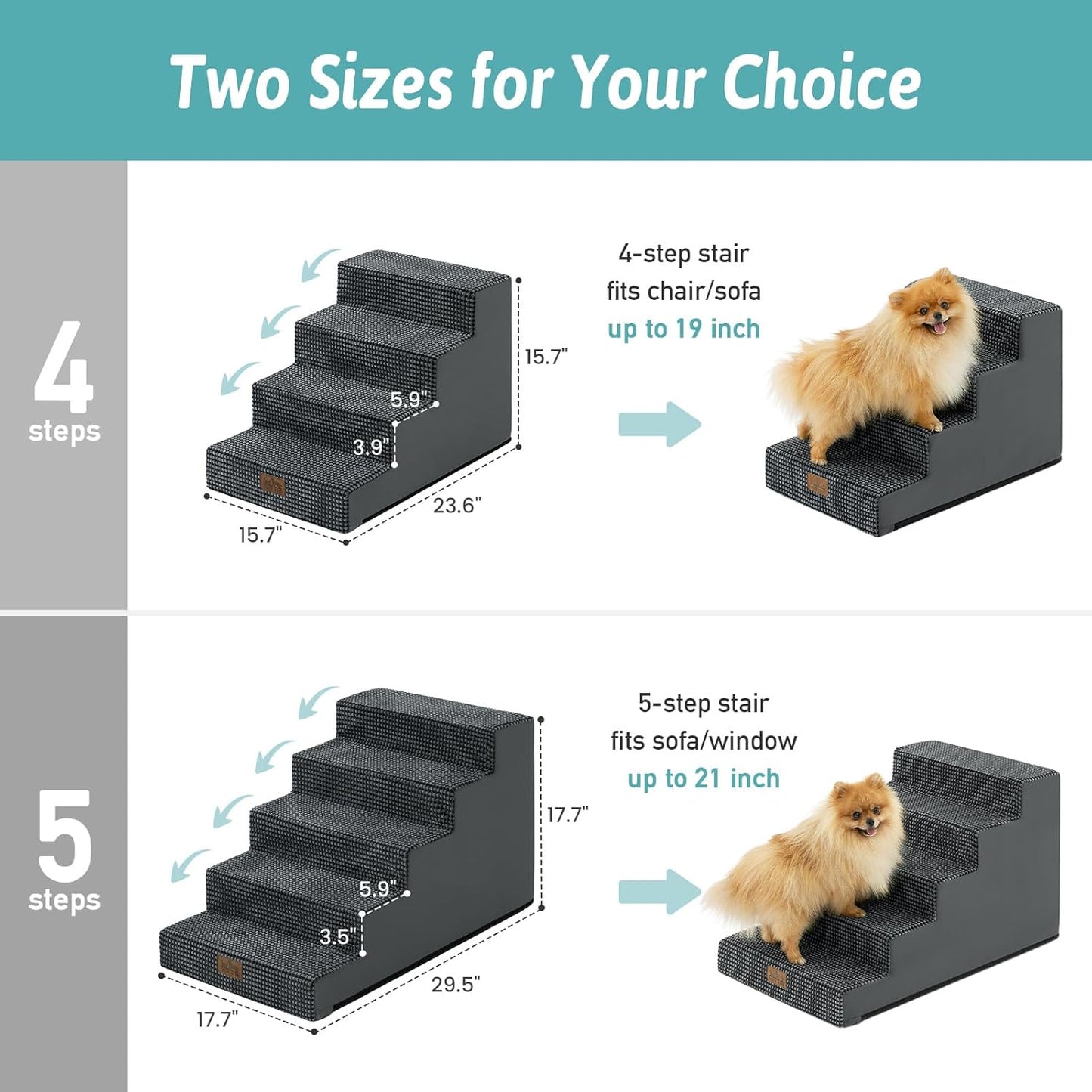 COZY KISS Dog Stairs for Small Dogs, 4 Tier Wider Pet Stairs for Couch and Beds, 17.7" H Non-Slip Dog Steps for Old Cats, Puppy, Small Medium Dogs, 17.7x23.6x17.7 inch, Beige