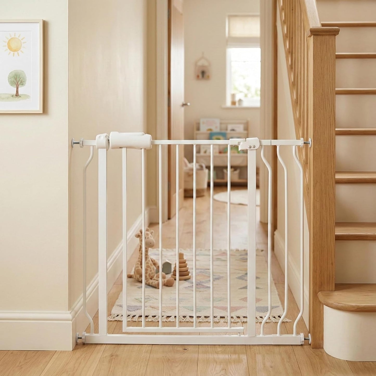 Extra Wide Baby Gate 85.8-90.5" Dog Gate Indoor Pressure Mounted No Drill Safety Gate for Large Entries, Kitchen,Stairs & Doorways, Black Metal Indoor Pet Gate for Kids & Dogs
