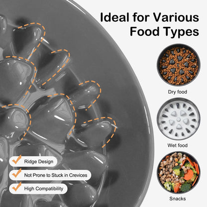 Sted Ceramic Slow Feeder Dog Bowls for Medium Large Breed, Slow Feeding Dog Bowl, Dogs Food Bowls for Fast Eaters, Puzzle Dogs Food Bowl with Silicone Base, Maze Black