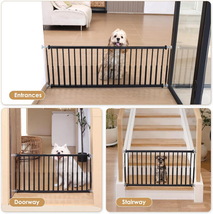 10''-15.8'' Height Adjustable Dog Gate, Extra Wide 18.1"-46" All Metal Short Dog Gate to Step Over, Pressure Mount Small Pet Puppy Gate for Stairs & Doorways(White)