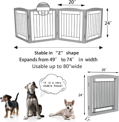 ZJSF Freestanding Foldable Dog Gate for House Extra Wide Wooden White Indoor Puppy Gate Stairs Doorways Pet Gate Tall Dog Fence 3 Panels Fence