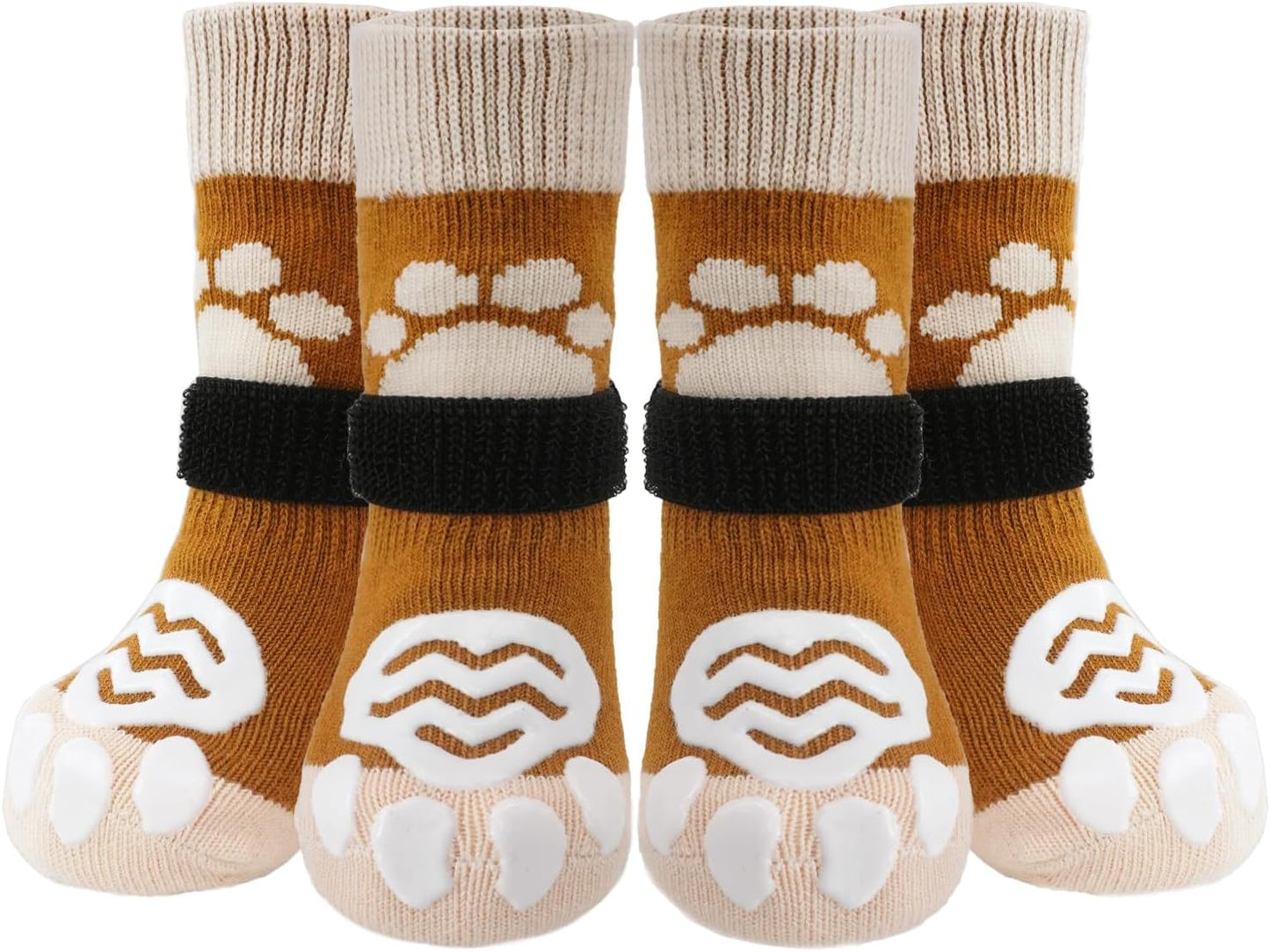PUPTECK Anti Slip Dog Socks with Double Grippers for Hardwood Floors, Shoes for Hot/Cold Pavement, Boots & Paws Protectors to Prevent Licking, Traction Booties for Senior Small Large Dogs