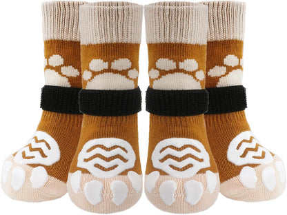 PUPTECK Anti Slip Dog Socks with Double Grippers for Hardwood Floors, Shoes for Hot/Cold Pavement, Boots & Paws Protectors to Prevent Licking, Traction Booties for Senior Small Large Dogs