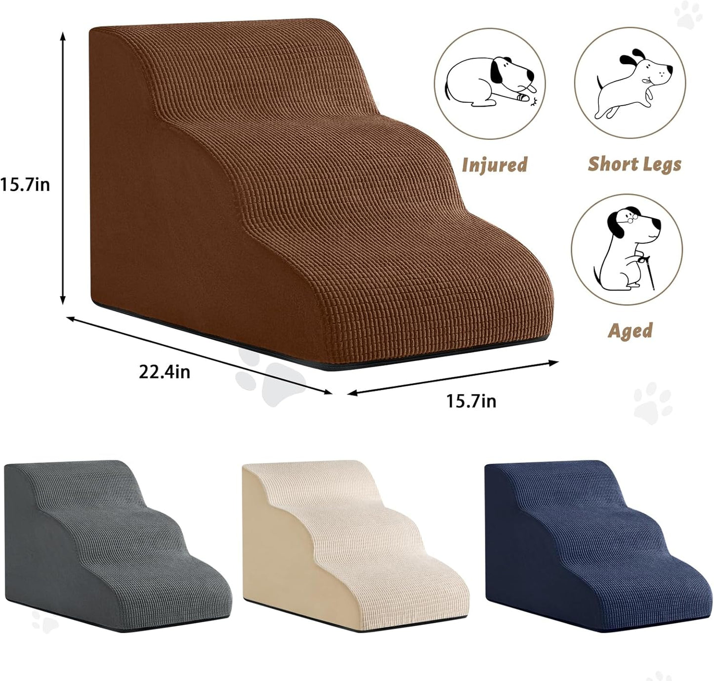 Aodisman 3-Step Dog Ramp and Stairs for Sofa and Chair - Non-Slip Sturdy Pet Steps for Small Dogs and Cats,15.7" H,Grey