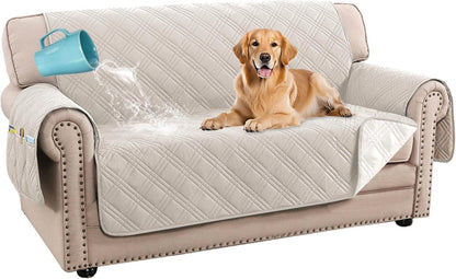 H.VERSAILTEX 100% Waterproof Slipcovers for Couches and Sofas Modern Pet Couch Cover Thick Soft Furniture Protector with Elastic Straps(Sofa, Lily Pad/Beige)